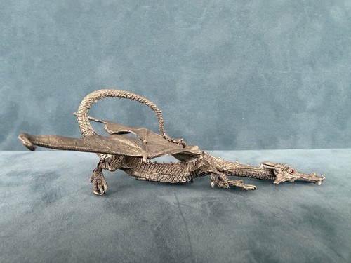 Excellent Rawcliffe pewter stalking dragon w red Swarovski glass eyes 6" long