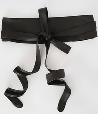 BRAND NEW ADA Women's Black Genuine Leather Wrap Belt Tie Adjustable NWT O/S A