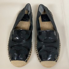 Tory Burch Black Poppy Flat Logo Slip-On Espadrilles Size 7M COA