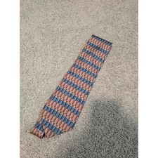 Christian Dior Monsieur Silk Tie Blue Red Tan Geometric Block Pattern USA Made