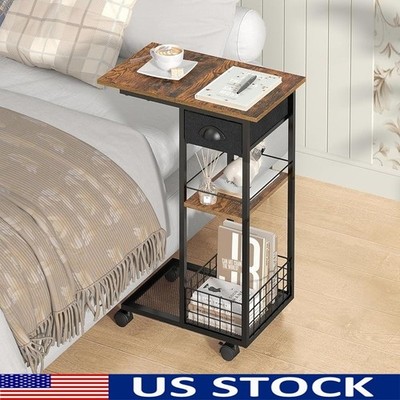 C Table W/ Storage Drawer Multi-functional Side Table Couch Reading Work New
