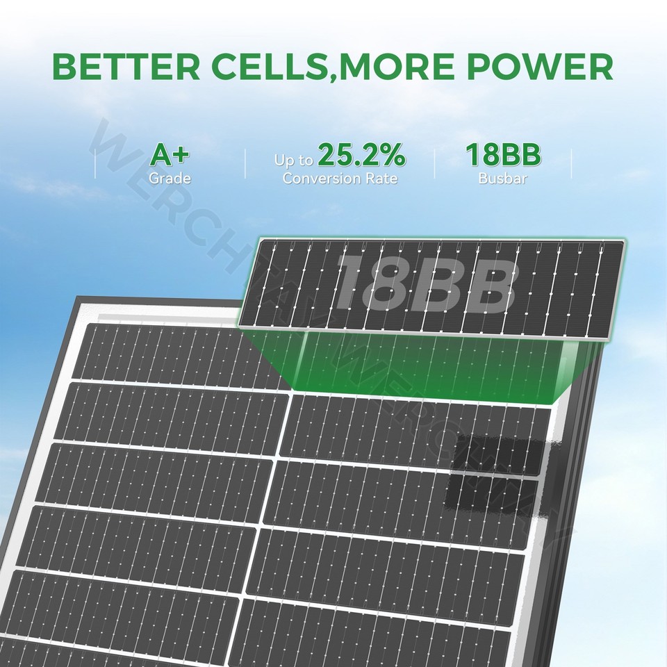 100 Watt Solar Panel Bifacial N-Type 12V Home PV Power Off-Grid RV ...