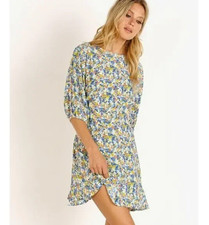Faithfull the Brand Jeanette Floral Mini Dress Ruffle Hem Puff Sleeve Size 4