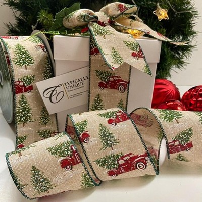 Weihnachtsband rot LKW Weihnachtsbaum Drahtkante Geschenkverpackung Basteln Schleifen ''Betsy''