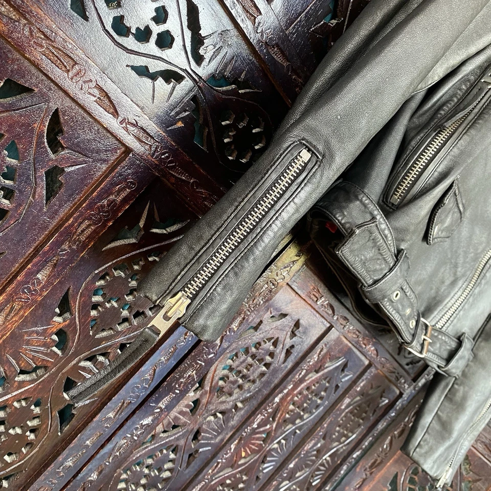 Chaqueta de motociclista Topshop negra de cuero genuino para mujer 10 M/L cremallera grunge Y2K Foto 4 de 4