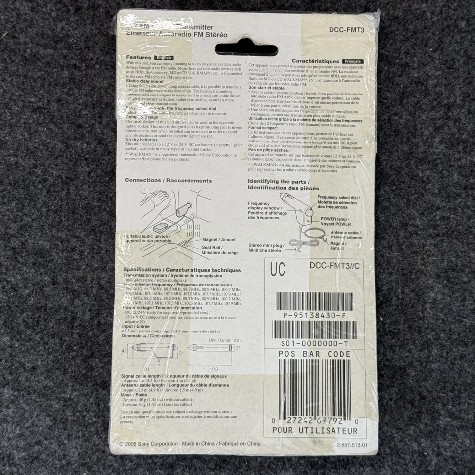 Sony DCC-FMT3 car FM stereo transmitter for portable audio devices new walkman - Image 2 of 4