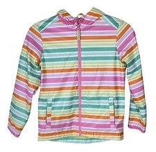 Cat  Jack Girl's Rain Jacket Hood Full Zip Colorful Stripe Size S Small 6/7