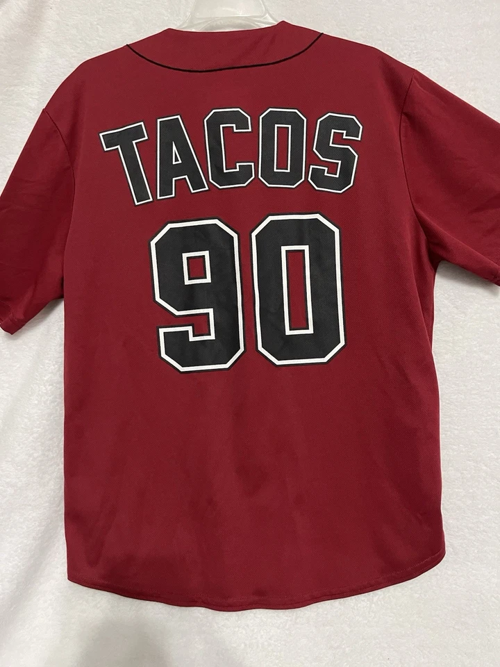 Camiseta de béisbol Marvel Deadpool para hombre mediana roja negra tacos #90 botón delantero Foto 4 de 4