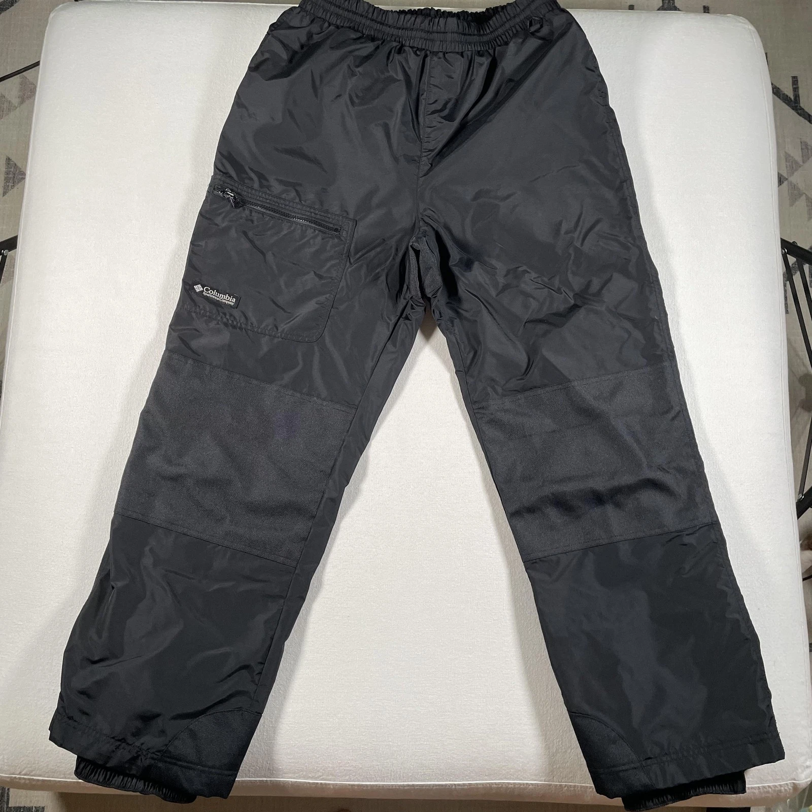 Columbia Snow Pants Mens Large Black Insulated Ski Water Resistant Elastic Waist
