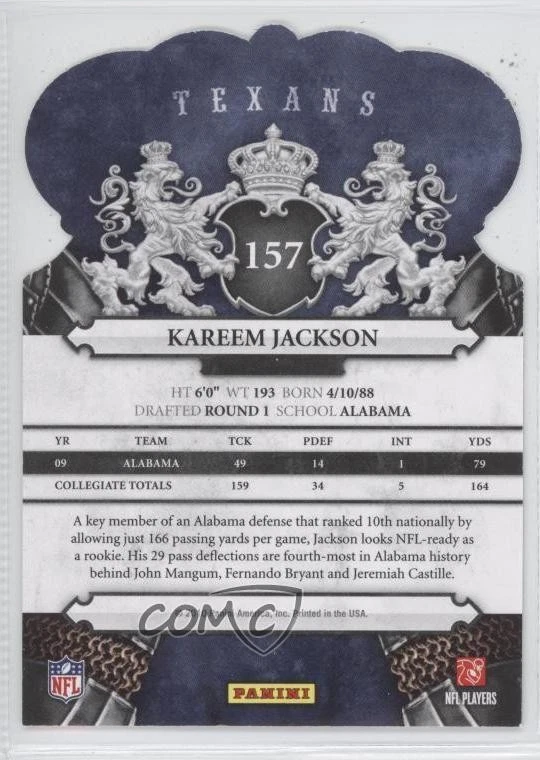 2010 Panini Crown Royale Kareem Jackson #157 Rookie RC - Image 2 of 2