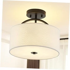 Black Semi Flush Mount Ceiling Light Fixture 12.2'' Drum Light Black-3 Lights