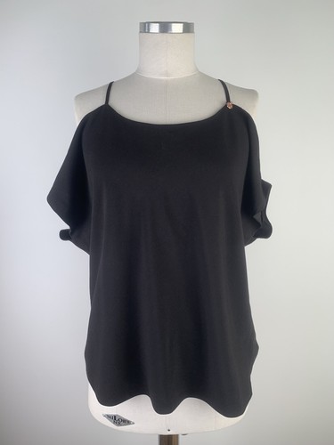 Bettina Liano Size 12 Cold Shoulder Top Black NWT Relaxed Fit Camisole Blouse - Picture 2 of 20