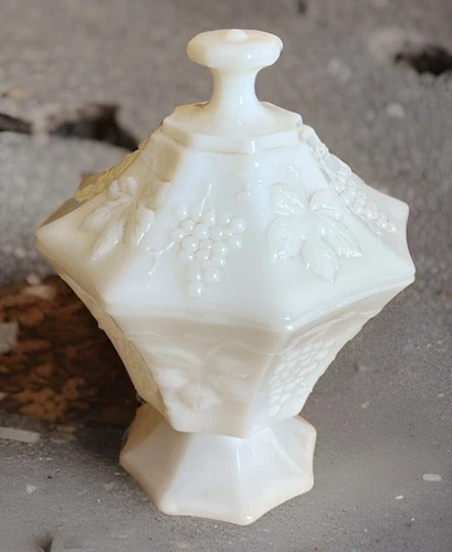 Vintage Milk Glass Candy Dish with Lid  - 8” Tall