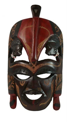 Dekomaske Kenia Hartholz Perlen handbemalt Schmuck DEKO Maske Afrika 25cm RD426 - Bild 1 von 4