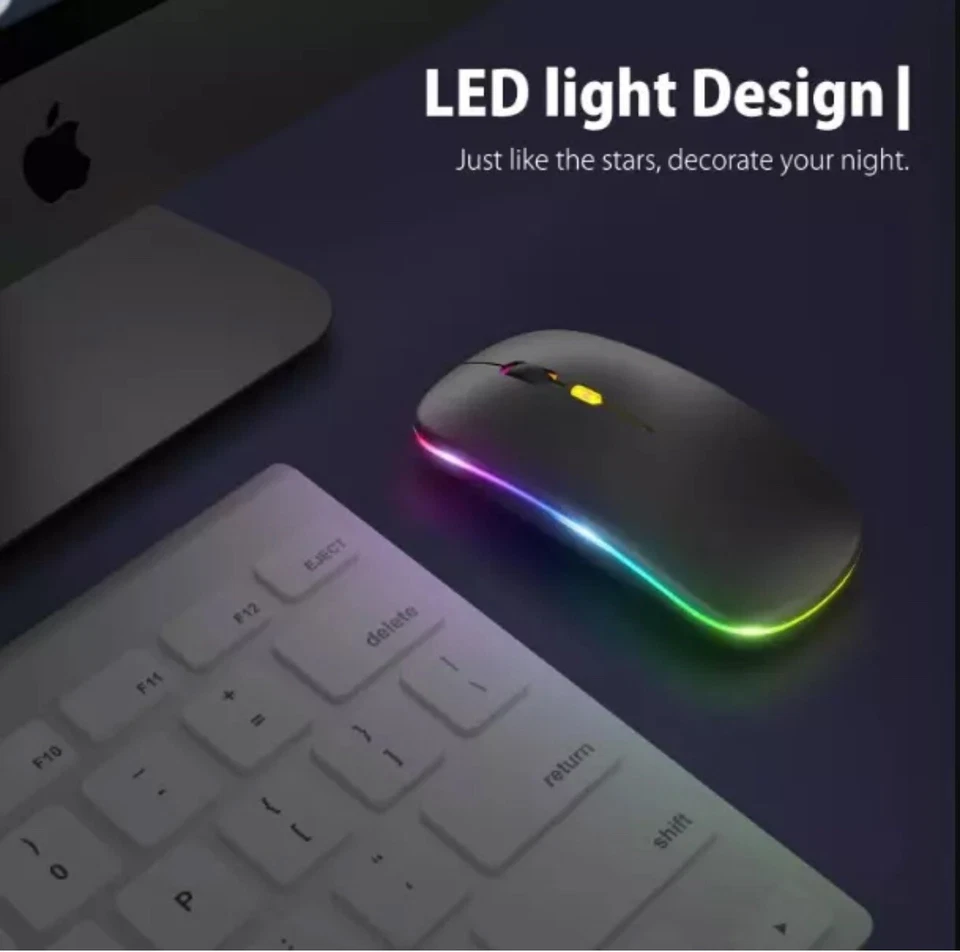 Slim Silent Rechargeable Wireless Mouse RGB LED USB Mice MacBook Laptop PC UK - Image 4 of 4