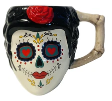 Cracker Barrel Sugar Skull Mug Day of The Dead Cup Ceramic Mexico Latin 22oz