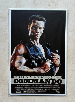 ARNOLD SCHWARZENEGGER COMMANDO MOVIE BLECHSCHILD MANN HÖHLE BAR 20x30cm