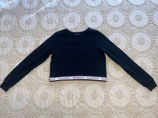 ABERCROMBIE  FITCH Black Long Sleeve Crew Neck Fleece Cropped Sweatshirt S