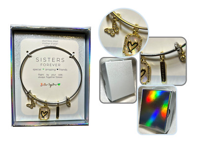 Bicolor ''Sisters Forever'' Schmetterling Herz & Zirkonia Lünette Armreif Armband