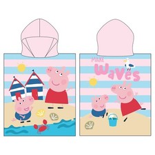 Peppa Pig Kids Poncho Swimming Hooded Towel Waves Robe 55cm x 50cm Aged 3-6