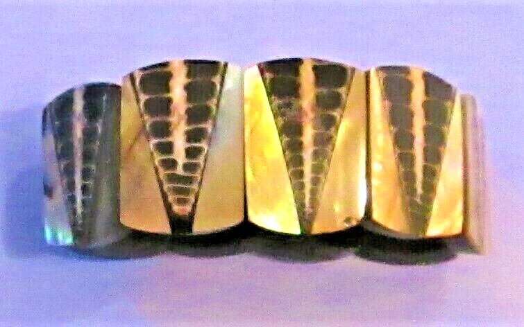 Brown Elastic Bracelet with Intricate Designs & Mother of Pearl Accents-image