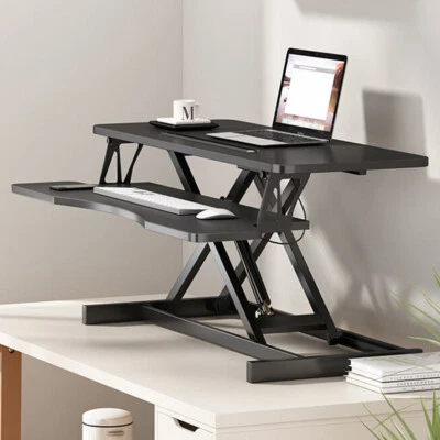 32" Home Office Stand Riser Wide Keyboard Tray Computer Stand Up Desk Converter