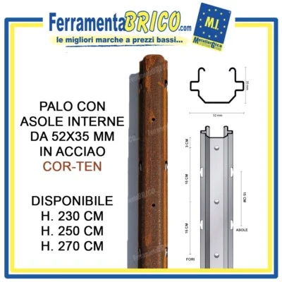 PALO CON ASOLE INTERNE 52X35 MM VIGNETO PALI TUTORI PER VIGNA ACCIAIO COR-TEN