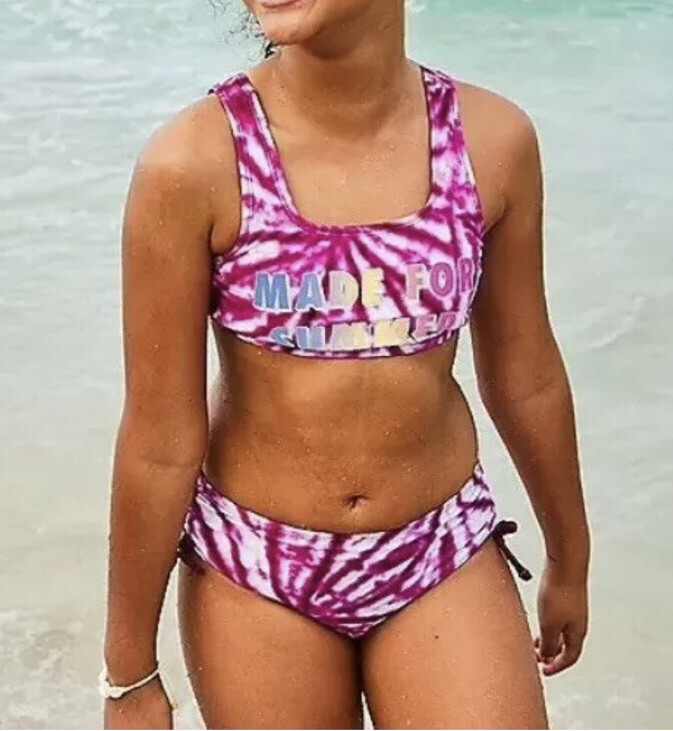 Justice Girls Tie Dye Summer Color Change Bikini Swimsuit, size 16, NWT