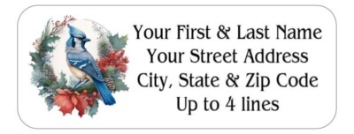 150 Christmas Primitive Blue Jay Bird Mailing Return Address Labels Personalized