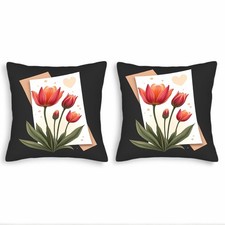 Set of 2 Decorative Throw Pillow Covers 18x18in - Vibrant Red Tulips