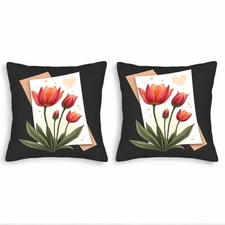 Set of 2 Decorative Throw Pillow Covers 18x18in - Vibrant Red Tulips