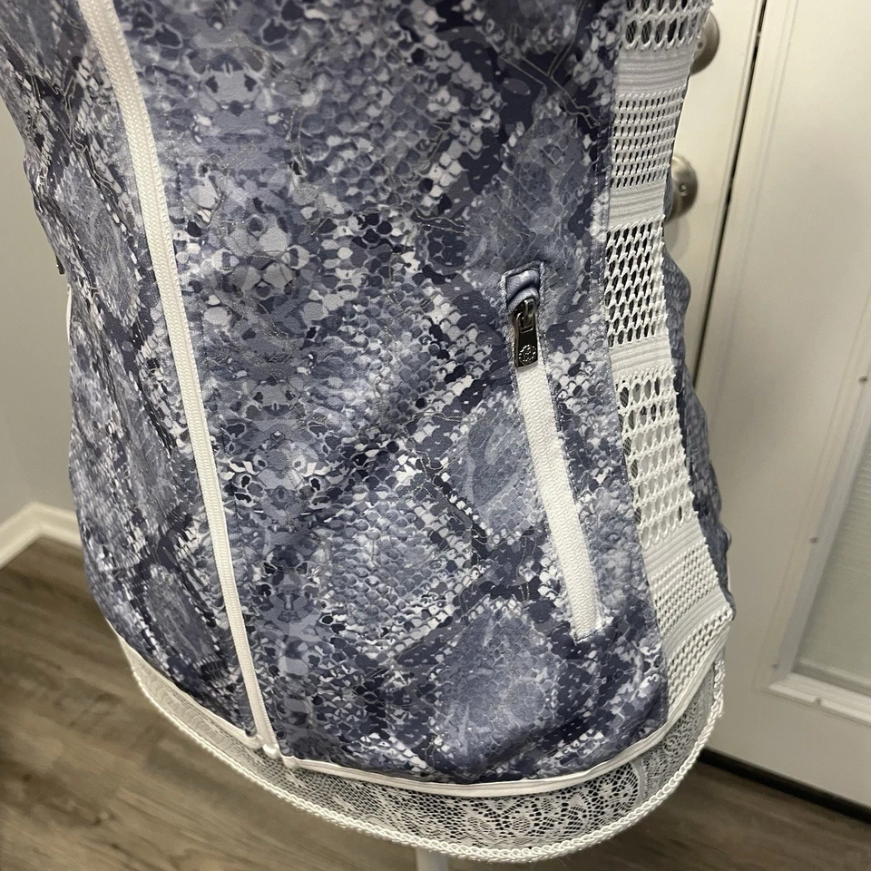 Novo com etiquetas $290 Roberto Cavalli Sport colete com zíper estampa de cobra regata ativa denim cor XS - Imagem 4 de 4