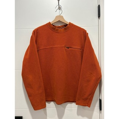LL Bean Mens Fleece Crewneck Sweatshirt Burnt Orange Rust Pocket Pullover Large
