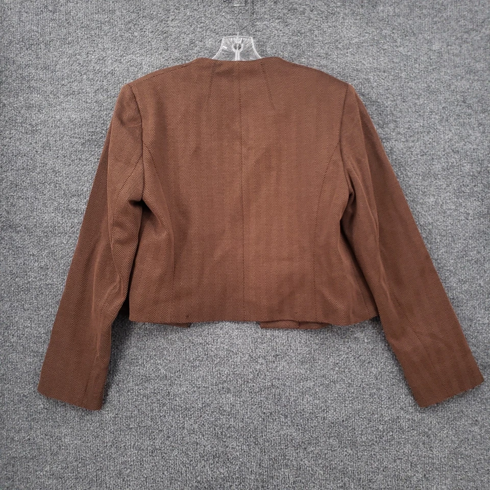 NUEVO Blazer Jones New York Mujer 10 Marrón Elastizado Chevron Chaqueta Cuello en V Forrado Foto 2 de 4