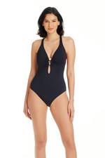Bleu Rod Beattie Women's Graphic Measures Ots Cross Back Mio One-Piece Black