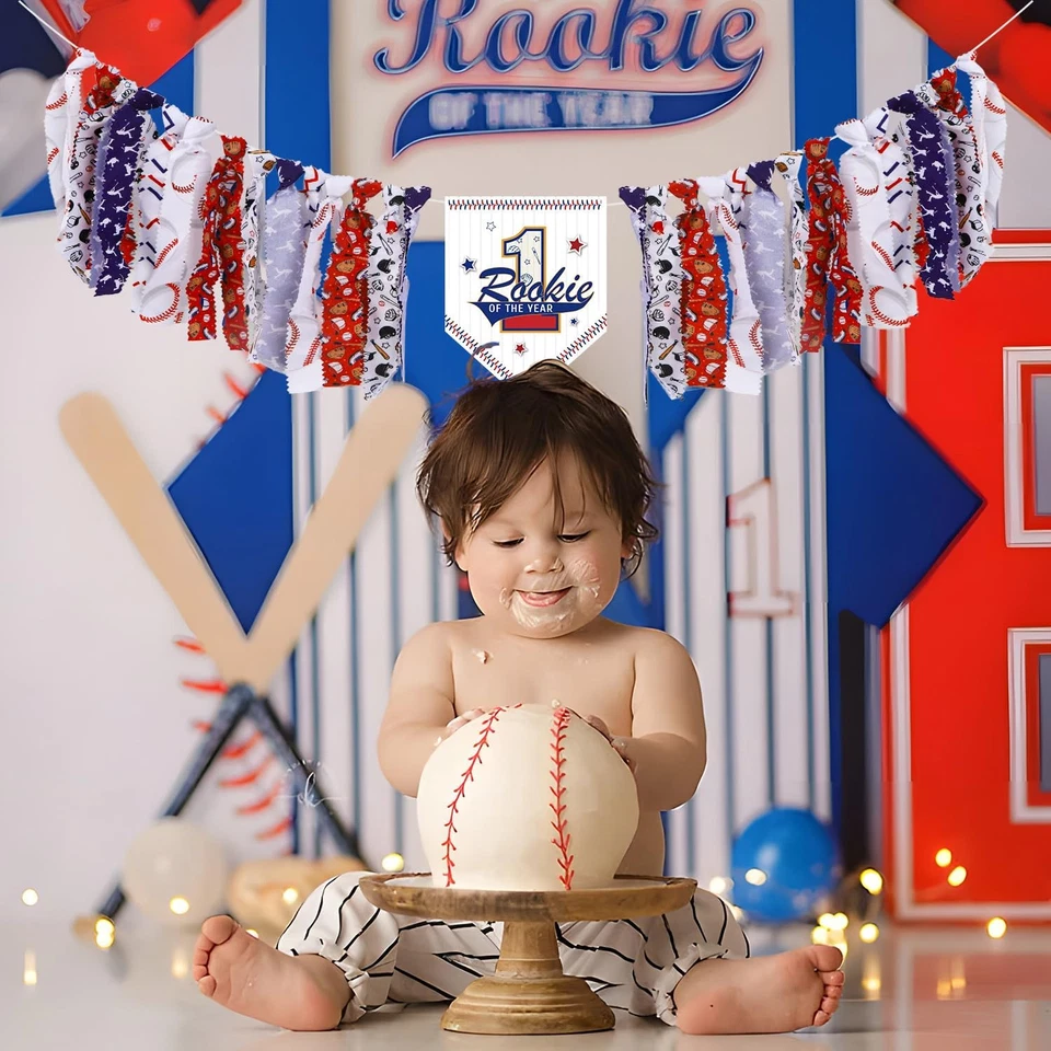 Baseball 1St Birthday Decorations Boy - Rookie of the Year High Chair Banner, Ba - Image 3 of 4
