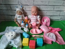 Bundle of 2 x vinyl anatomically correct Baby Dolls + accessories. Pre-owned.