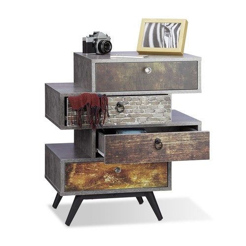 Mobiletto vintage Comò industriale Armadietto shabby chic Tavolino multifunzione - Foto 1 di 8