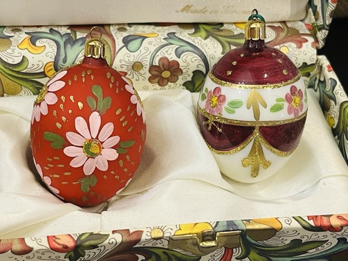 Il Museo Set di 6 Uova Russe Ornamenti in Vetro con Opuscolo Orig e Astuccio Bellezza! - Foto 12 di 22