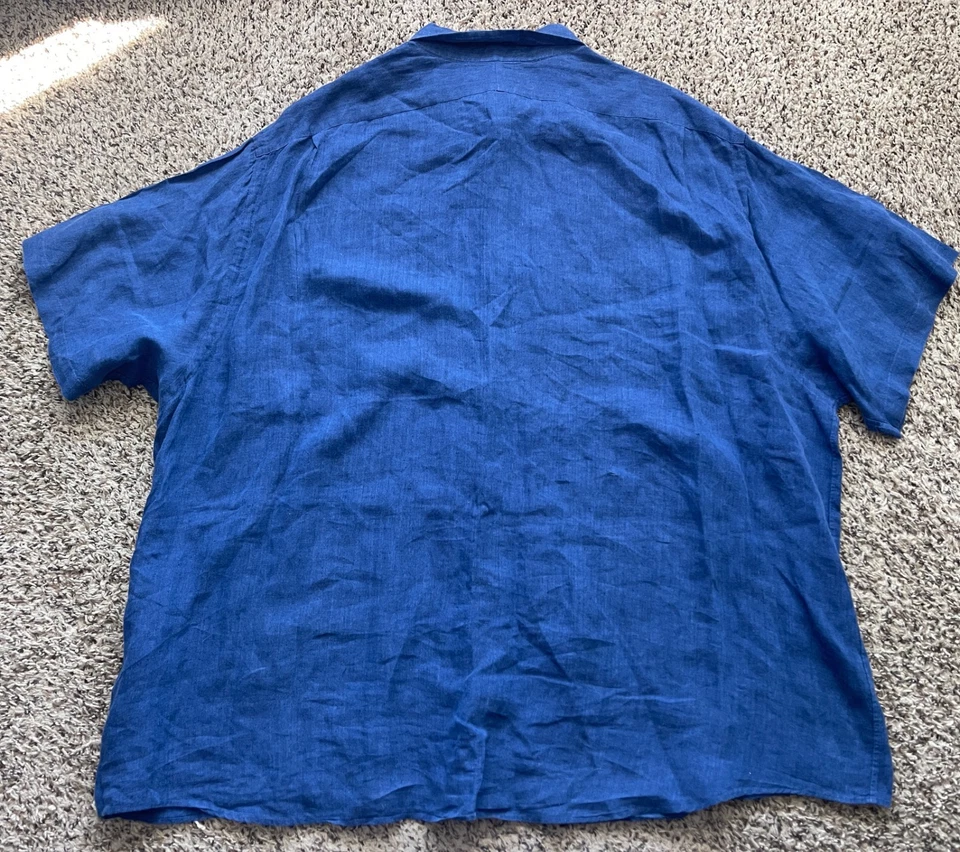 Daniel Cremieux Shirt Mens 3X Big Blue 100% Linen Button Down Short Sleeve - Image 4 of 4