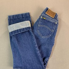 Vintage Lee Jeans Kids 7 Blue High Rise Straight Leg Denim Made USA 90s 24x27
