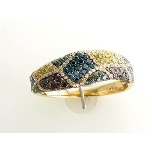 Le Vian 14K Yellow Gold Band Ring for Her 0.89 cts Blue Red Yellow Diamonds Sz 7