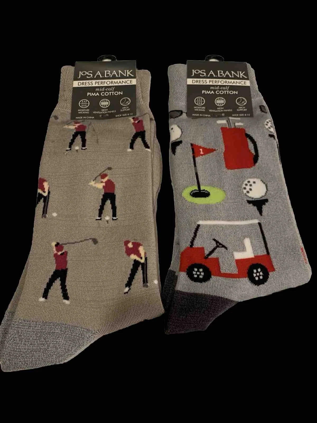 2 Pairs Jos A Bank Mens Novelty Dress Socks Golf Theme Pima Cotton New