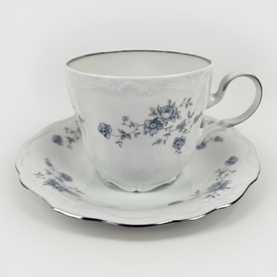 Johann Haviland Bavaria Germany Blue Garland Tea Cup And Saucer Set Vintage 