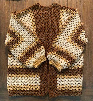 Handmade Crochet Granny Square One Size Cozy Cardigan Boho Chunky Knit