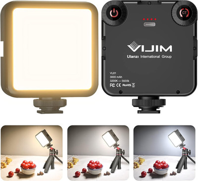 LED Video Light, VL81 on Camera Light with 3 Cold Shoe Rechargeable 3000Mah Batt