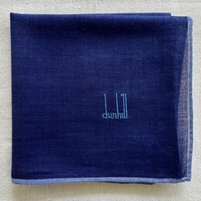 Vintage dunhill Cotton Blue Plain Classic Handkerchief Mens Pocket Square 18"