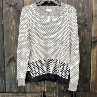 Madewell Geo-Block Grey Sweater S Textured Black White Ribbed Cotton Cozy Preppy