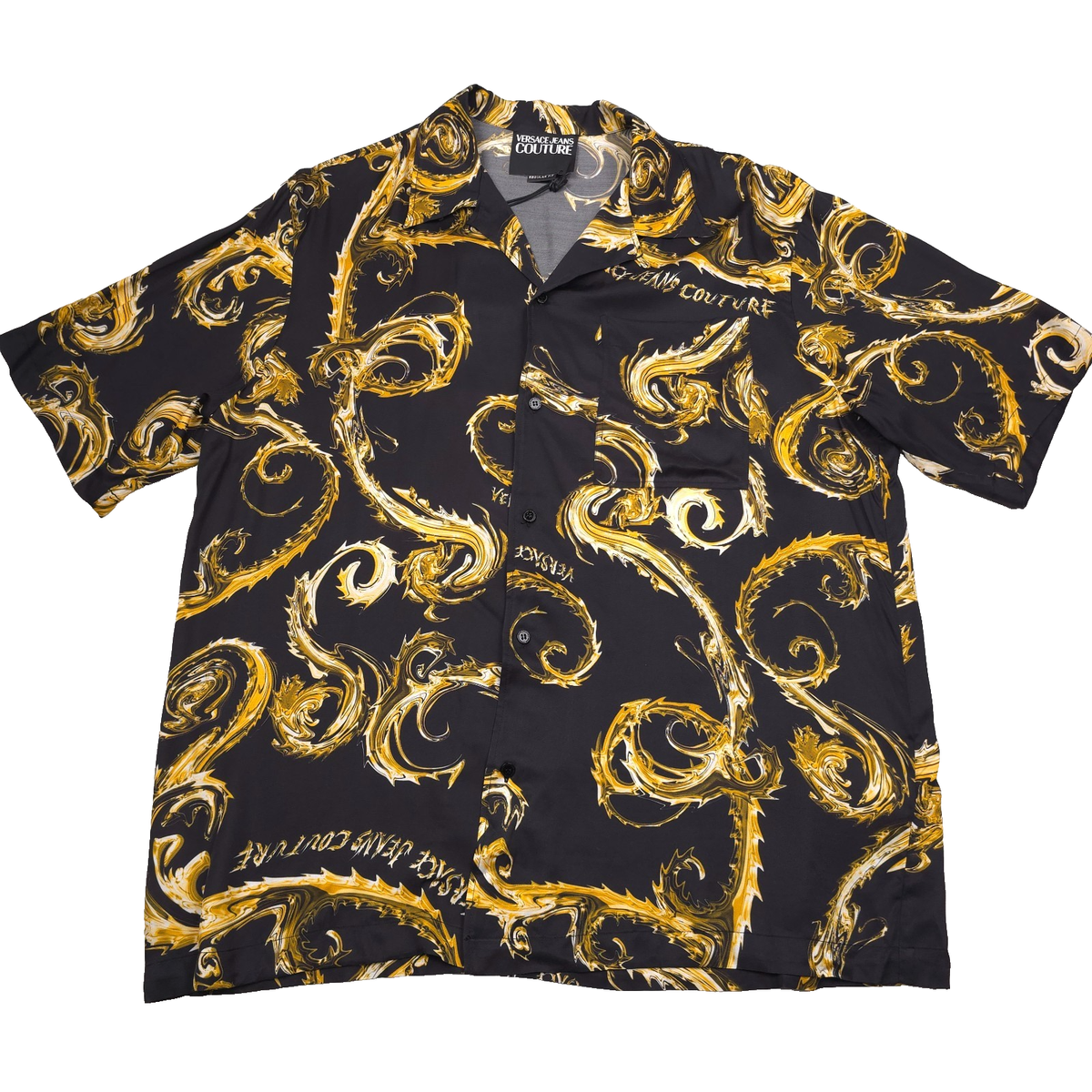 $425 Versace Jeans Couture Chromo Short Sleeve Printed Camp Shirt