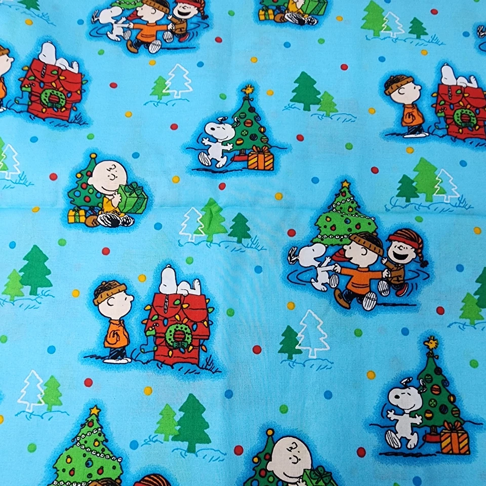 Snoopy Charlie Brown Peanuts Christmas Blue Cotton Fabric 31" x 38" - Image 3 of 4